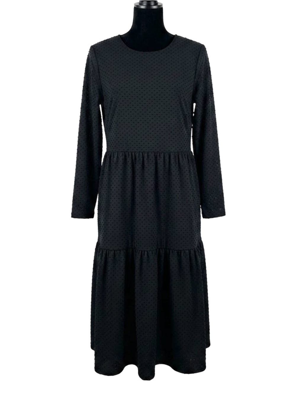 J.Crew Factory long-sleeve tiered knit Swiss Dot midi dress in black medium